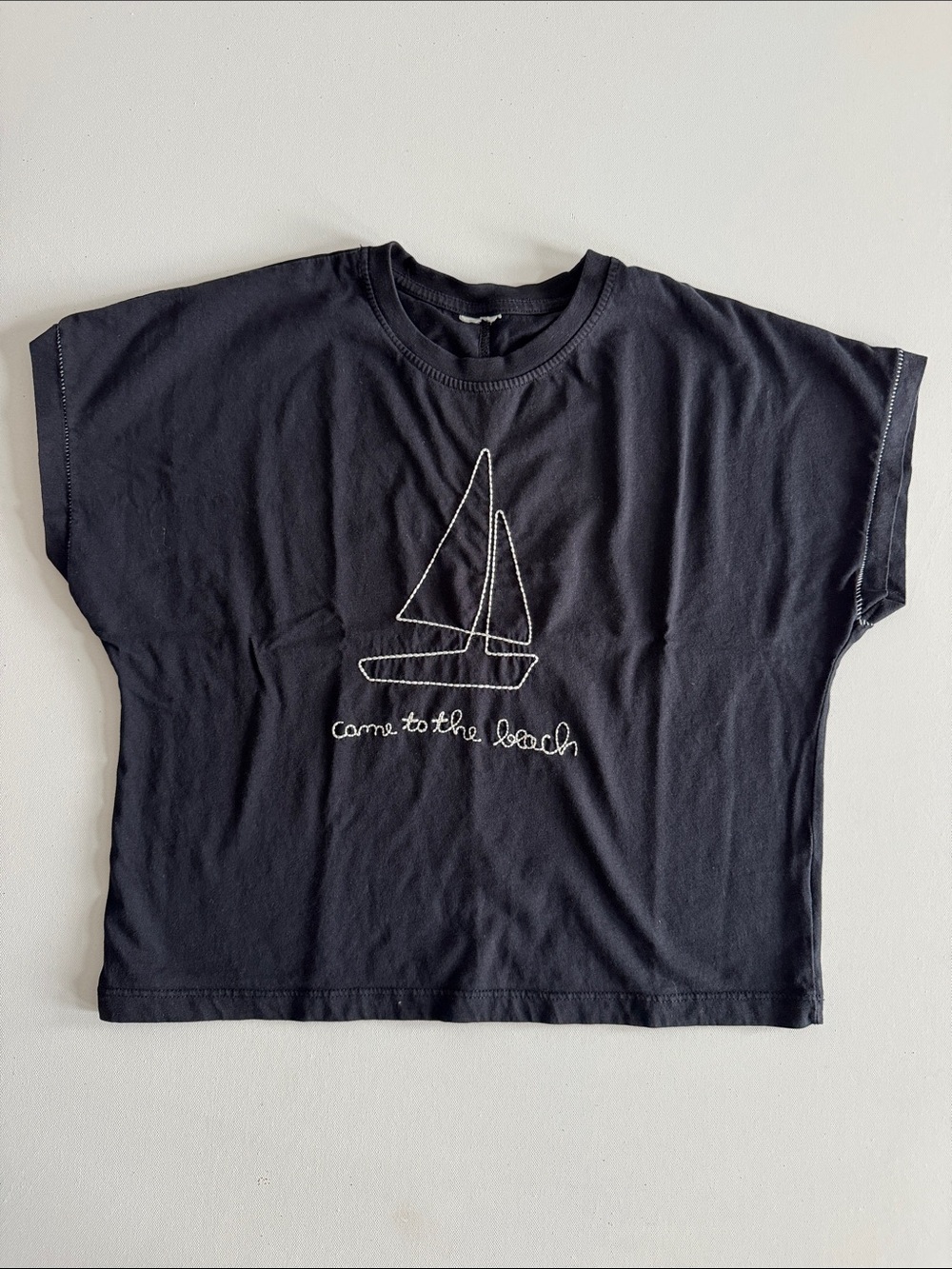 Girls' Black Short Sleeve Sailboat Tee